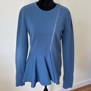 Stella Mccartney Blue Asymmetric Zipper Wool Jersey Sweater Jacket IT 46 US 10